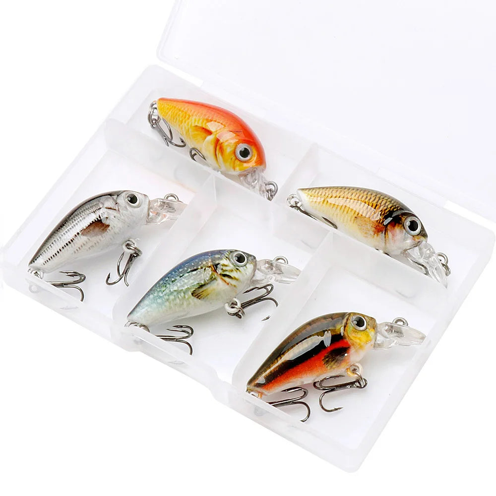 Otra combinación de colores: 5 mini crankbaits de 3,6 cm en su caja