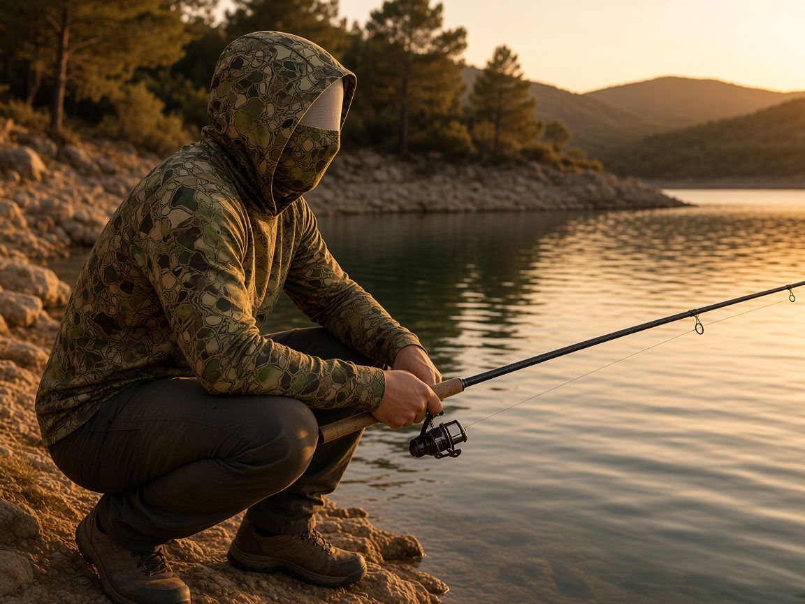 Sudadera de pesca con capucha y braga de cuello en camuflaje verde (imagen ilustrativa)